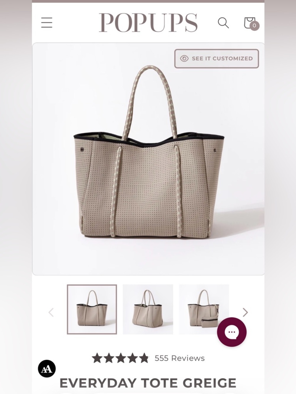 Perforated Neoprene Tote Bag in Taupe